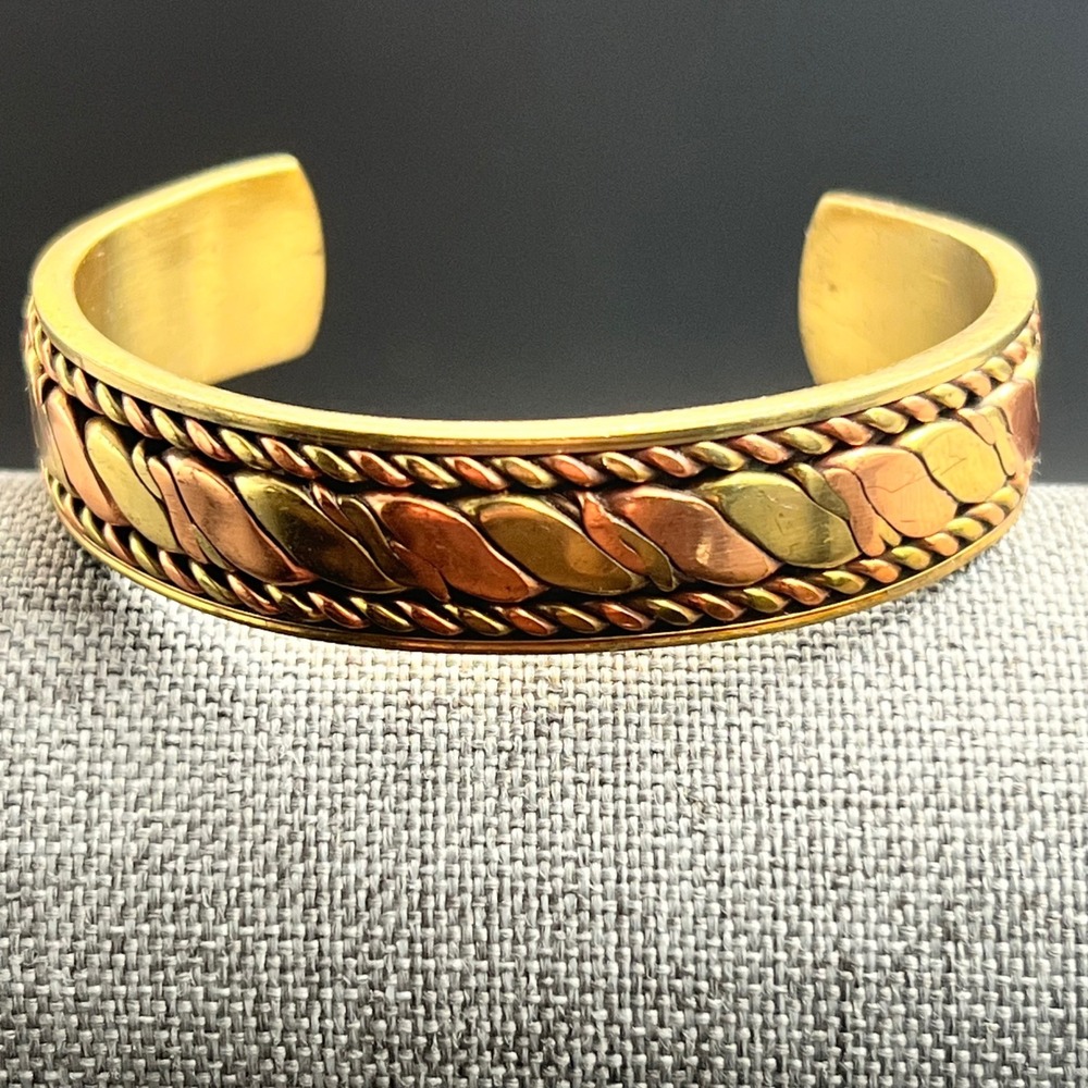 Mixed Metal Braided Cuff Bracelet 6 3/4" Gold Copper EX